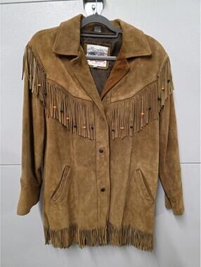 Vintage Excelled Cowboy Core Genuine Brown Suede Leather Fringed Jacket S- Small